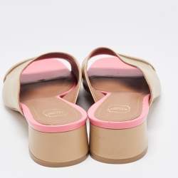 Pre Owned Malone Souliers Beige/Pink Leather Sena Slide Sandals Size 39.5