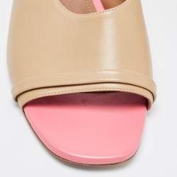 Pre Owned Malone Souliers Beige/Pink Leather Sena Slide Sandals Size 39.5