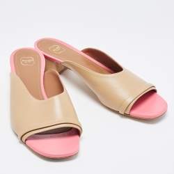 Pre Owned Malone Souliers Beige/Pink Leather Sena Slide Sandals Size 39.5