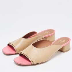 Pre Owned Malone Souliers Beige/Pink Leather Sena Slide Sandals Size 39.5