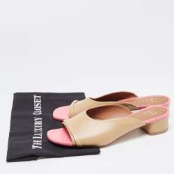 Pre Owned Malone Souliers Beige/Pink Leather Sena Slide Sandals Size 39.5