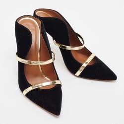 Pre Owned Malone Souliers Black Velvet Maureen Pointed Toe Slide Mules Size 36.5