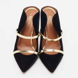 Pre Owned Malone Souliers Black Velvet Maureen Pointed Toe Slide Mules Size 36.5