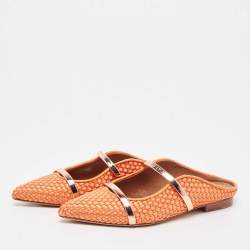 Pre Owned Malone Souliers Orange Woven Satin Maureen Flat Mules Size 36
