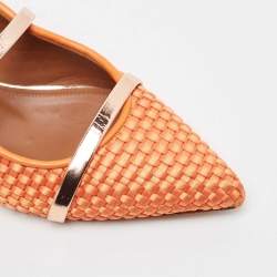 Pre Owned Malone Souliers Orange Woven Satin Maureen Flat Mules Size 36