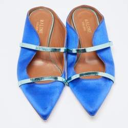 Malone Souliers Blue/Metallic Satin and Leather Maureen Flats Size 37