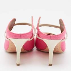 Pre Owned Malone Souliers Pink/White Canvas and Leather Maureen Mules Size 39.5