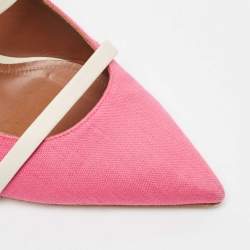 Pre Owned Malone Souliers Pink/White Canvas and Leather Maureen Mules Size 39.5