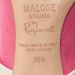 Pre Owned Malone Souliers Pink/White Canvas and Leather Maureen Mules Size 39.5