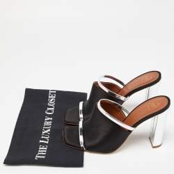 Pre Owned Malone Souliers Black/Silver Satin and Leather Laney Slide Sandals Size 38.5