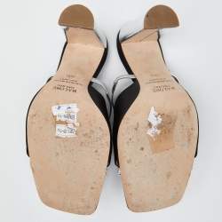 Pre Owned Malone Souliers Black/Silver Satin and Leather Laney Slide Sandals Size 38.5