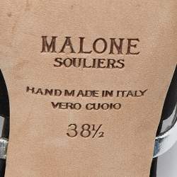 Pre Owned Malone Souliers Black/Silver Satin and Leather Laney Slide Sandals Size 38.5