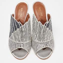 Pre Owned malone Black/White Leather Mules Size 38.5