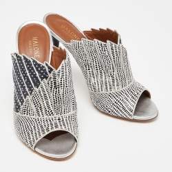 Pre Owned malone Black/White Leather Mules Size 38.5