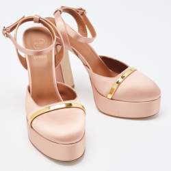 Malone Souliers Pink/Gold Satin Platform Mora Pumps Size 39