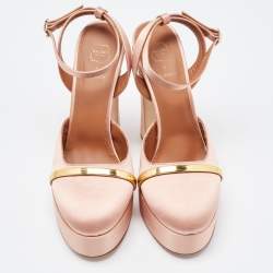 Malone Souliers Pink/Gold Satin Platform Mora Pumps Size 39