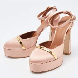 Malone Souliers Pink/Gold Satin Platform Mora Pumps Size 39