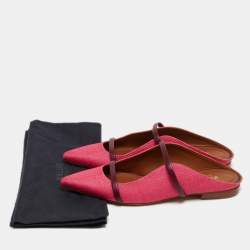 Pre Owned Malone Souliers Pink Raffia and Leather Maureen Mule Flats Size 37
