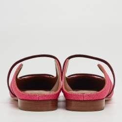 Pre Owned Malone Souliers Pink Raffia and Leather Maureen Mule Flats Size 37