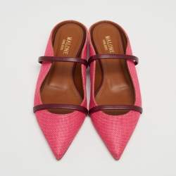 Pre Owned Malone Souliers Pink Raffia and Leather Maureen Mule Flats Size 37