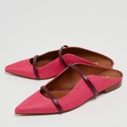 Pre Owned Malone Souliers Pink Raffia and Leather Maureen Mule Flats Size 37