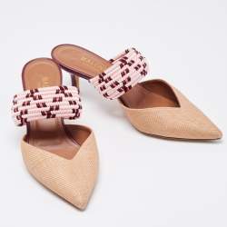 Pre Owned Malone Souliers Brown/Pink Raffia and Fabric Maisie Mules Size 36