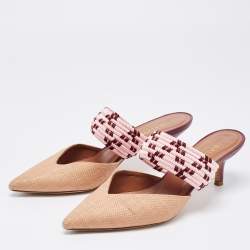 Pre Owned Malone Souliers Brown/Pink Raffia and Fabric Maisie Mules Size 36