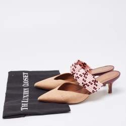 Pre Owned Malone Souliers Brown/Pink Raffia and Fabric Maisie Mules Size 36