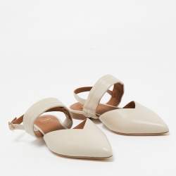 Pre Owned Malone Souliers Cream Leather Maisie Slingback Flats Size 36.5  