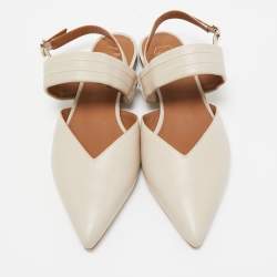 Pre Owned Malone Souliers Cream Leather Maisie Slingback Flats Size 36.5  