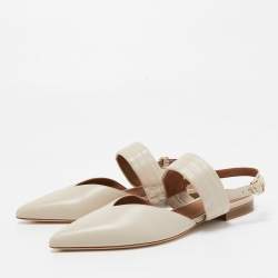 Pre Owned Malone Souliers Cream Leather Maisie Slingback Flats Size 36.5  