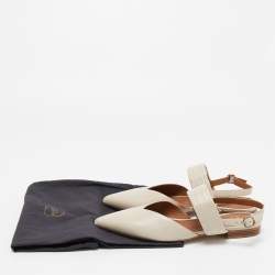 Pre Owned Malone Souliers Cream Leather Maisie Slingback Flats Size 36.5  