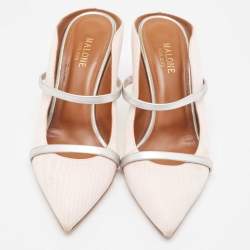 Pre Owned Malone Souliers Pink/Silver Fabric and Leather Maureen Mules Size 40.5