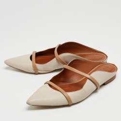 Pre Owned Malone Souliers Cream/Beige Leather Maureen Flats Size 38.5