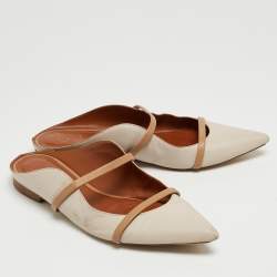 Pre Owned Malone Souliers Cream/Beige Leather Maureen Flats Size 38.5