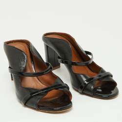 Pre Owned Malone Souliers Black Leather and Patent Norah Mules Size 37