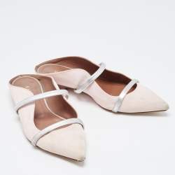 Malone Souliers Pink/Silver Fabric and Leather Maureen Flat Mules Size 36