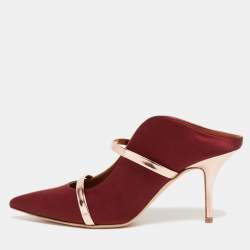 Pre Owned Malone Souliers Burgundy/Rose Gold Satin Maureen Mules Size 39