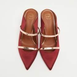Pre Owned Malone Souliers Burgundy/Rose Gold Satin Maureen Mules Size 39