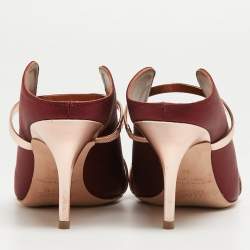 Pre Owned Malone Souliers Burgundy/Rose Gold Satin Maureen Mules Size 39
