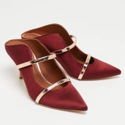 Pre Owned Malone Souliers Burgundy/Rose Gold Satin Maureen Mules Size 39