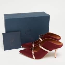 Pre Owned Malone Souliers Burgundy/Rose Gold Satin Maureen Mules Size 39
