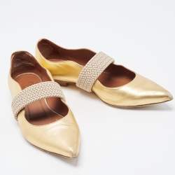 Pre Owned Malone Souliers Metallic Gold Leather Roy Luwolt Ballet Flats Size 39