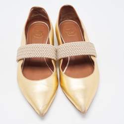 Pre Owned Malone Souliers Metallic Gold Leather Roy Luwolt Ballet Flats Size 39