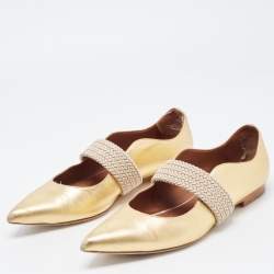 Pre Owned Malone Souliers Metallic Gold Leather Roy Luwolt Ballet Flats Size 39