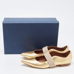 Pre Owned Malone Souliers Metallic Gold Leather Roy Luwolt Ballet Flats Size 39