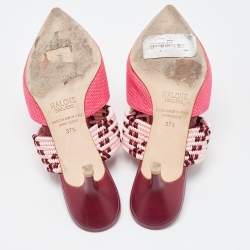 Pre Owned Malone Souliers Pink Raffia Maisie Mules Size 37.5