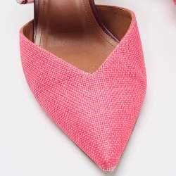 Pre Owned Malone Souliers Pink Raffia Maisie Mules Size 37.5