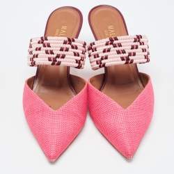 Pre Owned Malone Souliers Pink Raffia Maisie Mules Size 37.5