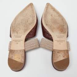 Pre Owned Malone Souliers Brown Croc Embossed Maisie Sandals Size 36